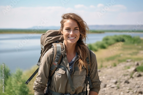 young adult woman traveling...