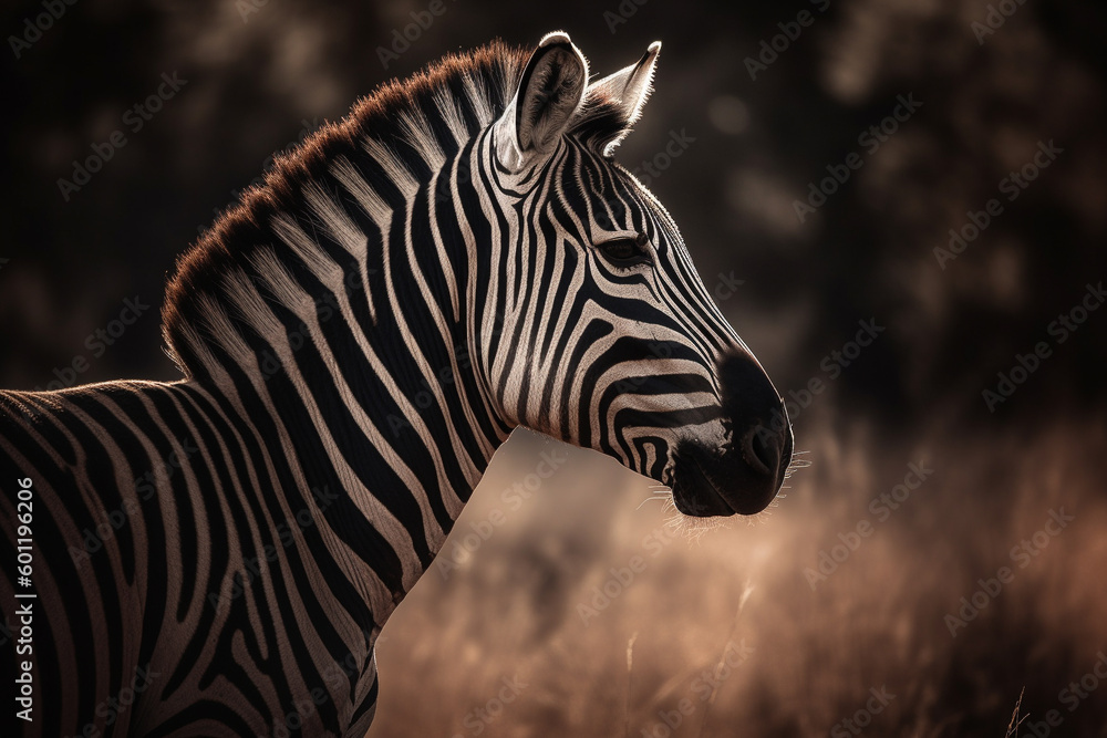 Naklejka premium Beautiful zebra in the savannah. Ai generated