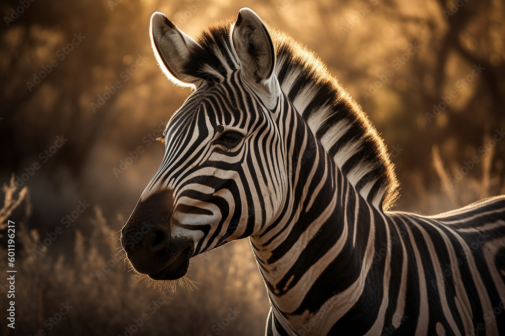 Naklejka premium Beautiful zebra in the savannah. Ai generated
