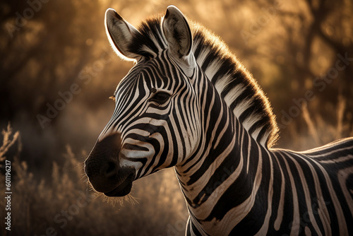 Beautiful zebra in the savannah. Ai generated © dragomirescu