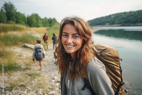 young adult woman traveling...