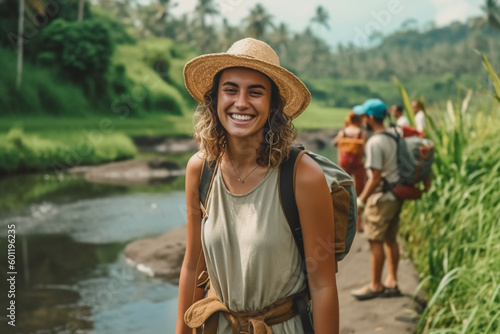 young adult woman traveling...