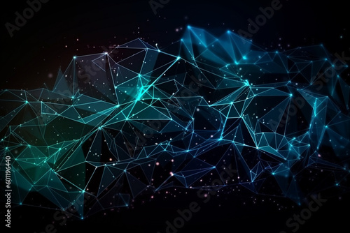 Polygonal digital background wallpaper with soft points and lines. Abstract internet technology communication network texture design. Ai generated © dragomirescu