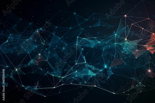 Polygonal digital background wallpaper with soft points and lines. Abstract internet technology communication network texture design. Ai generated