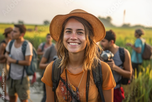 young adult woman traveling...