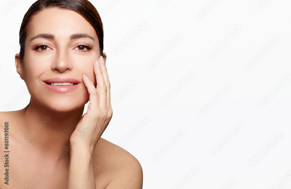Skin care. Beautiful middle-aged woman with healthy flawless skin Skin care. Beautiful middle-aged woman with healthy flawless skin