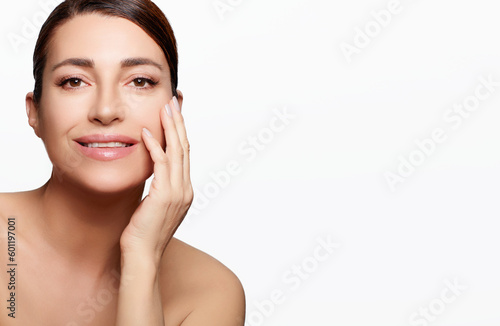 Skin care. Beautiful middle-aged woman with healthy flawless skin