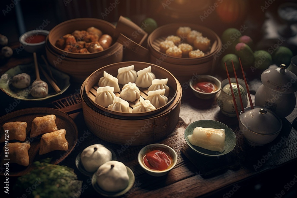 Illustration of Chinese dim sum cuisine. Generative AI