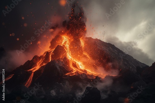 Volcano spewing magma. Generative AI