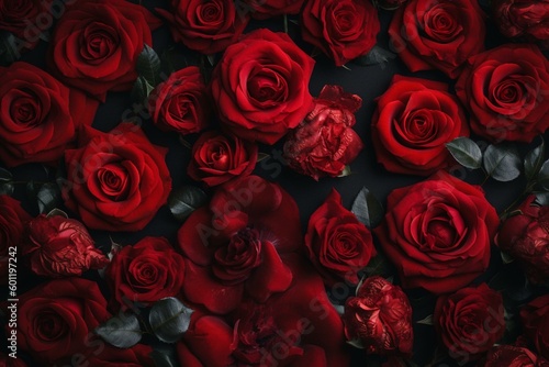Valentine s Day inspired pattern of red roses and leaves. Generative AI