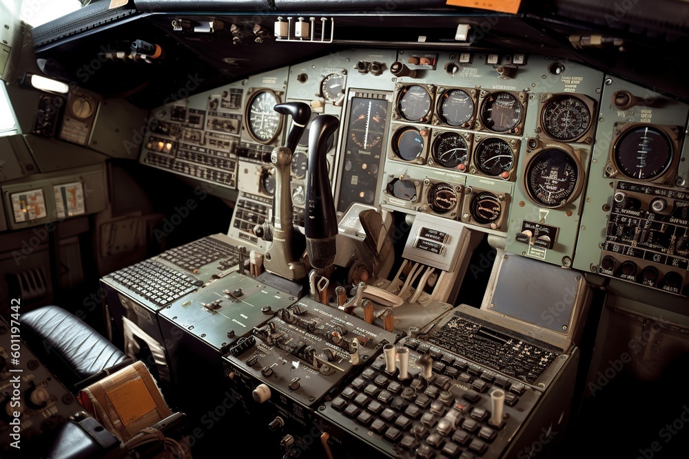 Fototapeta premium illustration, the center pedestal commercial airplane with throttle, ai generative