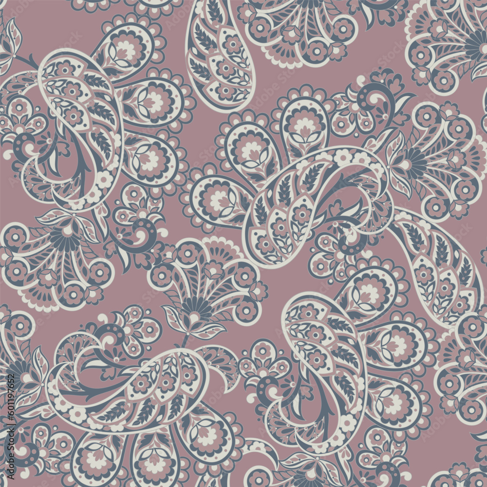 Damask Paisley seamless vector pattern for fabric design. Vintage textile background