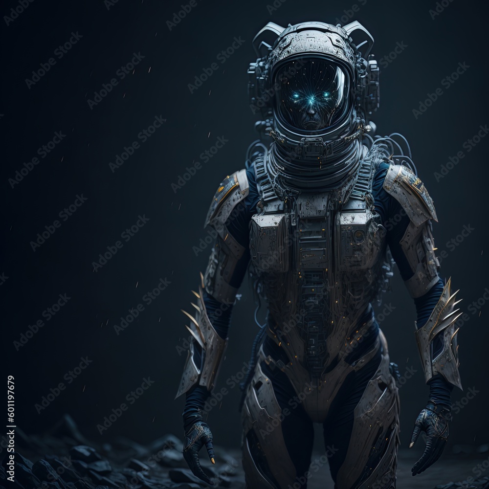 robot astronaut in a space suit cyborg soldier 