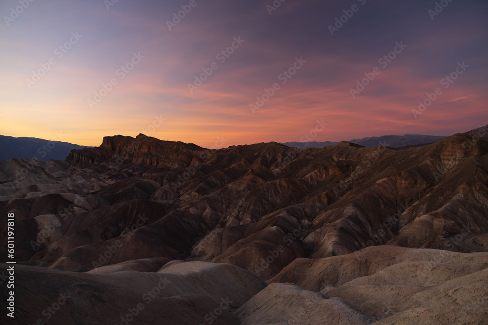 Zabriskie Point at sunset in Death Valley National Park, California