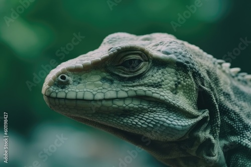 close-up of a lizards head with a blurred background Generative AI