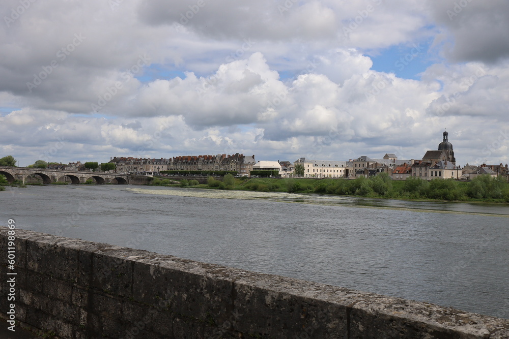 Fototapeta premium Les rives du fleuve Loire, ville de Blois, département du Loir et Cher, France