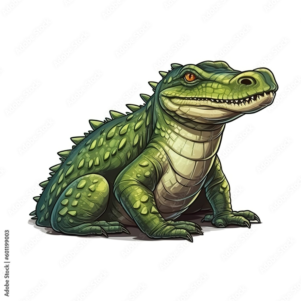 Obraz premium Cartoon sticker of a Crocodile over white background. Generative AI illustration