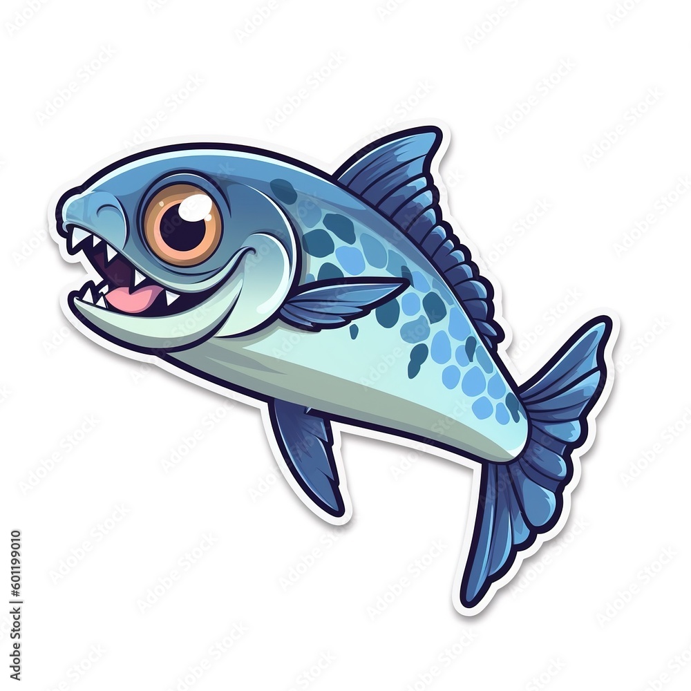 Cartoon sticker of Barracuda over white background. Generative AI illustration Cartoon sticker of Barracuda over white background. Generative AI illustration