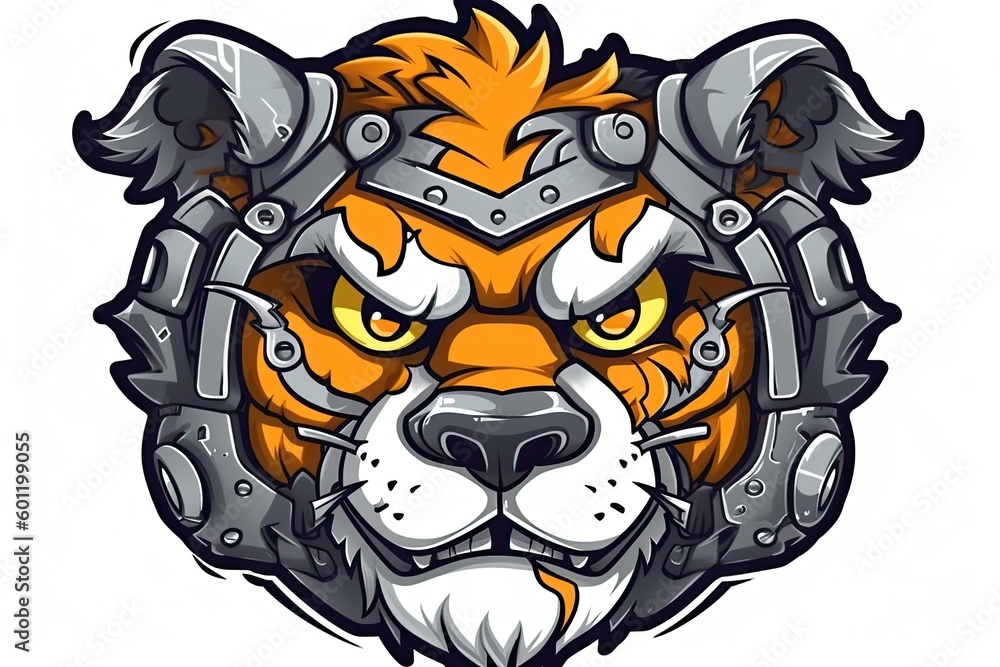 tigers head wearing metal armor Generative AI tigers head wearing metal armor Generative AI