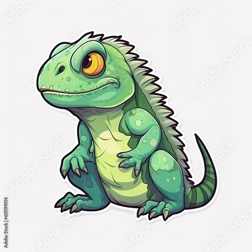 Cartoon sticker of an Iguana over white background. Generative AI illustration