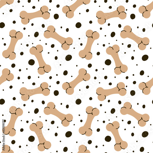 Seamless pattern with dog food. Treats for pets. Flat illustration. Background for the design of zoological goods. Pattern for printing on textiles, packaging.