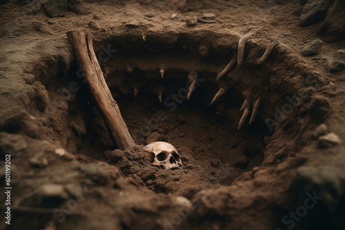 A dug pit. Grave. Generative AI