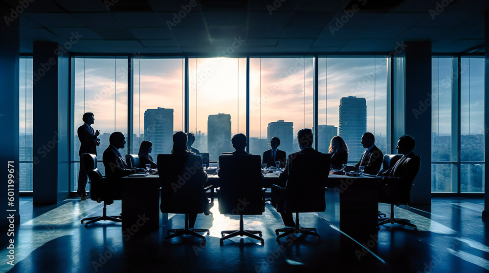 Obraz premium Businesspeople sitting in a conference room in front of a window
