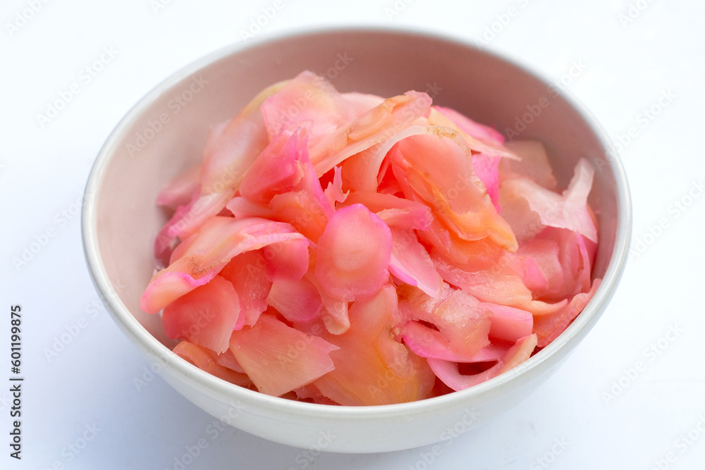 Sushi ginger, Sliced pink pickled young ginger Sushi ginger, Sliced pink pickled young ginger