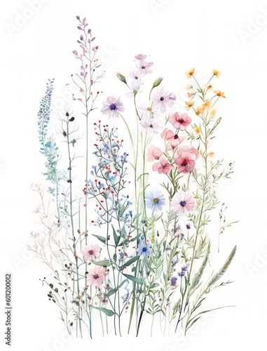 Illustration of wildflowers with transparent background. Generative AI.
