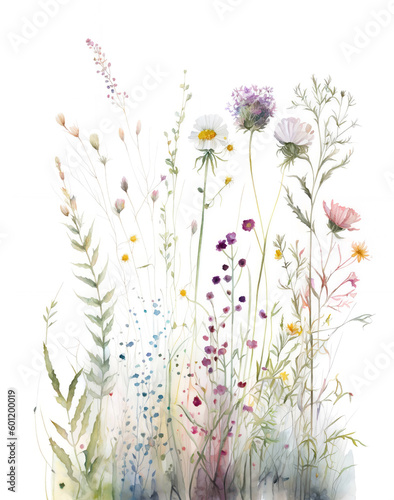 Illustration of wildflowers with transparent background. Generative AI.