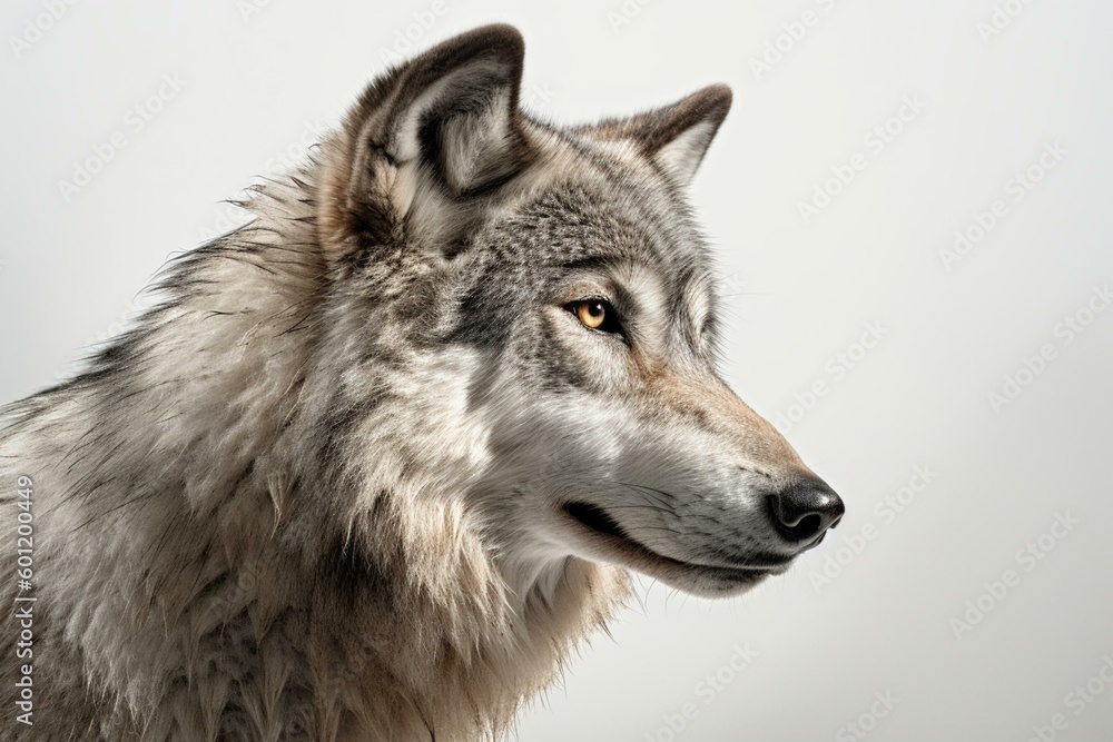 3D rendering of a wolf on white background. Generative AI