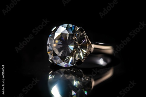 Sparkling Diamond Ring on Black Background  Generative AI
