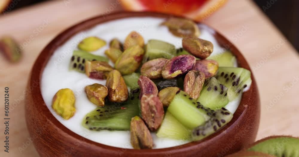 fresh green yogurt with pieces of kiwi and pistachios, fresh yogurt and kiwi with pistachios fresh green yogurt with pieces of kiwi and pistachios, fresh yogurt and kiwi with pistachios