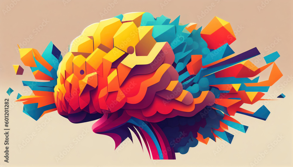 Fototapeta premium Human brain in the style of bright geometric abstractions by Generative AI