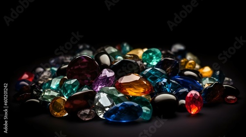 Multicolored Gemstones on Black, Generative AI