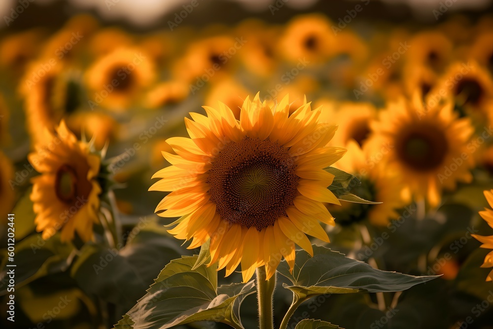 Fototapeta premium Blooming Sunflower Field, Generative AI