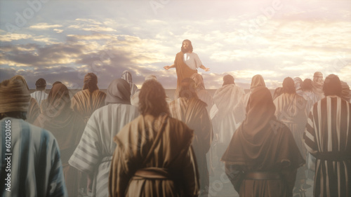 Jesus Christ and Twelve Apostles in Domus Galilaeae Sermon on the Mount 3D render