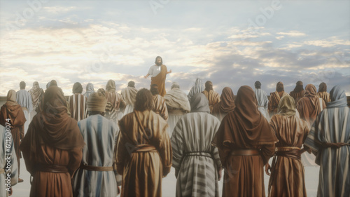 Fotografie, Obraz Jesus Christ and Twelve Apostles in Domus Galilaeae Sermon on the Mount 3D rende