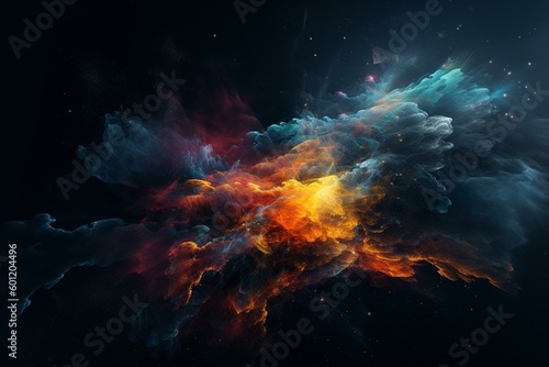 A colorful space nebula against a dark backdrop. Generative AI