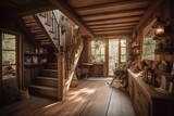 Interior design of a secluded wooden home. Generative AI