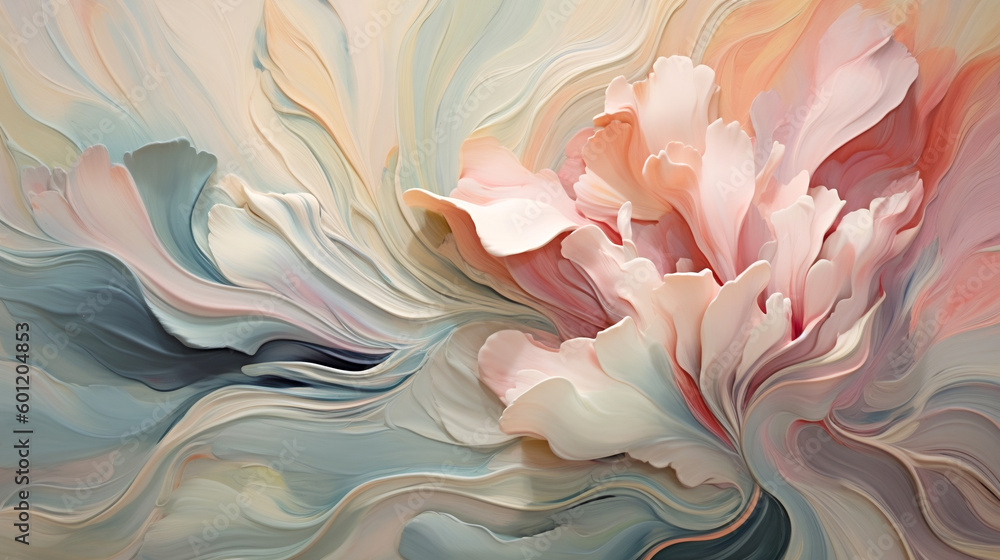 Floral Abstract Background with 3D Paint Render Effect in Soft Pastel Colors - Generative AI - obrazy, fototapety, plakaty 