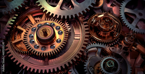 Metallic gears and cogs. Generative AI