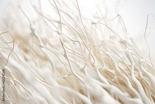 Collagen molecules on white. Molecules form fibrils & fibers. Generative AI photo