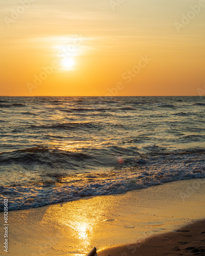 landscape viewpoint vertical summer sea wind wave cool holiday calm coastal sunset sky light orange golden evening day look calm Nature tropical Beautiful sea water travel Bangsaen Beach thailand