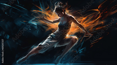 A digital abstract painting of a woman dancing Generative Ai photo