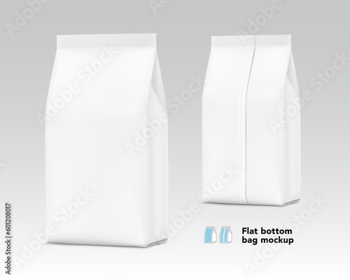 Hyper realistic vertical bag mockup. Half side view. Vector illustration. Can be use for template your design, presentation, promo, ad. EPS10.