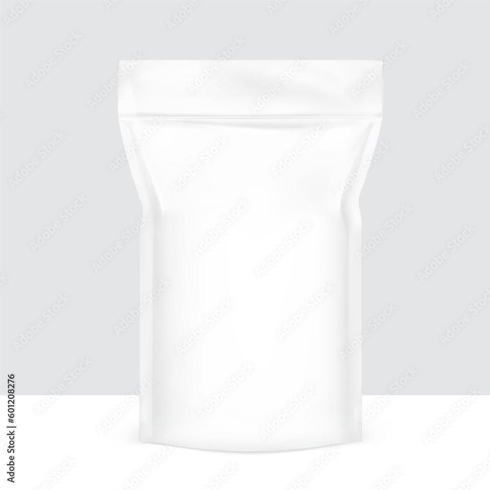 Stand up pouch bag mockup. Vector illustration. Front view. Can be use for template your design, presentation, promo, ad. EPS10. Stand up pouch bag mockup. Vector illustration. Front view. Can be use for template your design, presentation, promo, ad. EPS10.