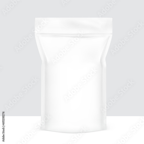 Stand up pouch bag mockup. Vector illustration. Front view. Can be use for template your design, presentation, promo, ad. EPS10.