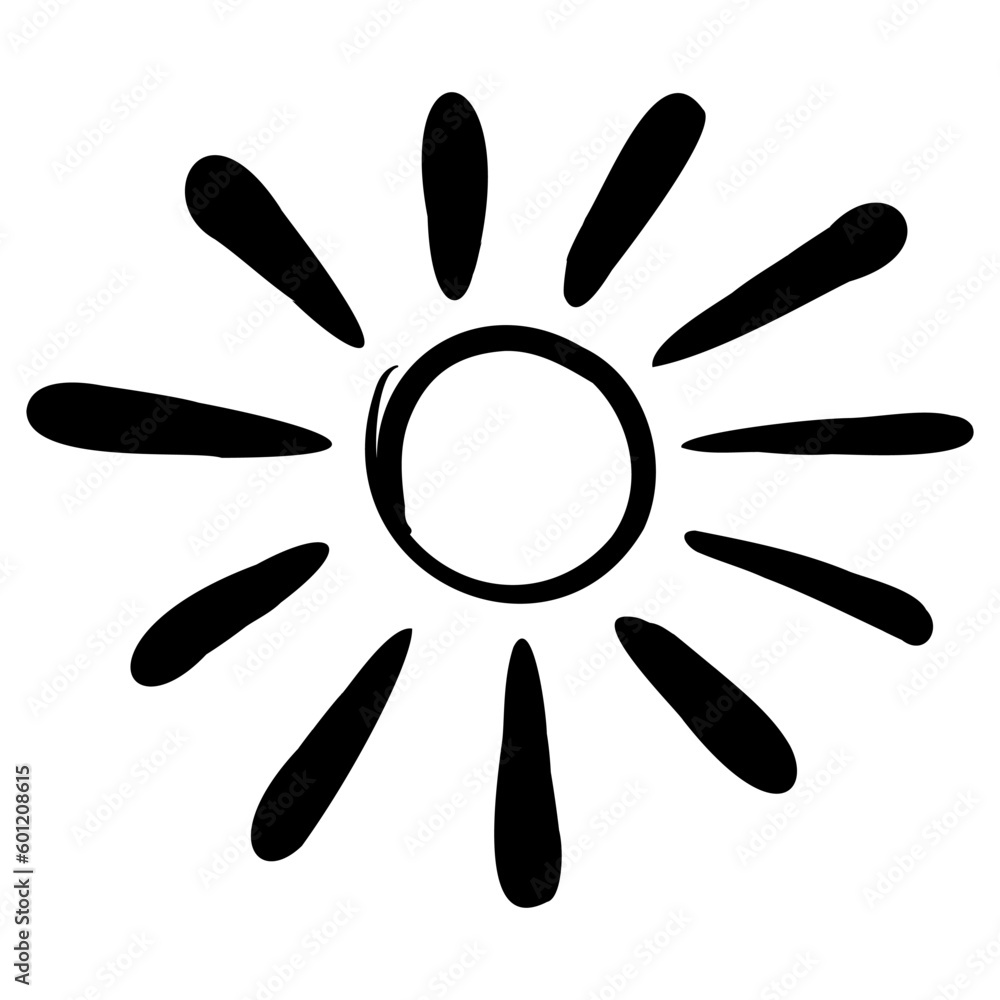 Sketch of sun. Hand drawn icon of summer symbol. Stylized sun flat vector illustration. Sketch of sun. Hand drawn icon of summer symbol. Stylized sun flat vector illustration.