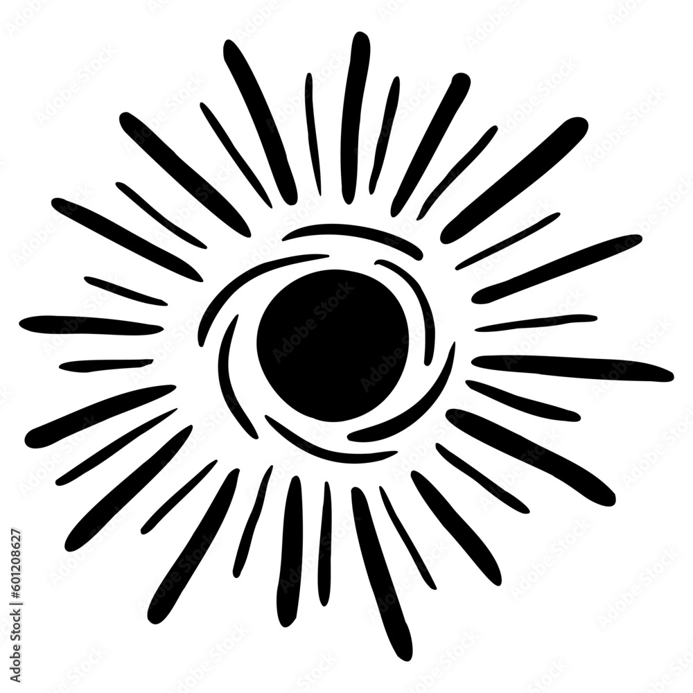 Sketch of sun. Hand drawn icon of summer symbol. Stylized sun flat vector illustration.